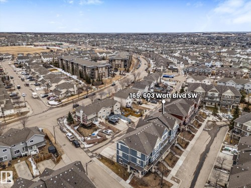 Aerial view of the property and its surrounding neighborhood, featuring residential buildings and streets - 165 603 Watt Boulevard, Edmonton, AB - Outdoor With View