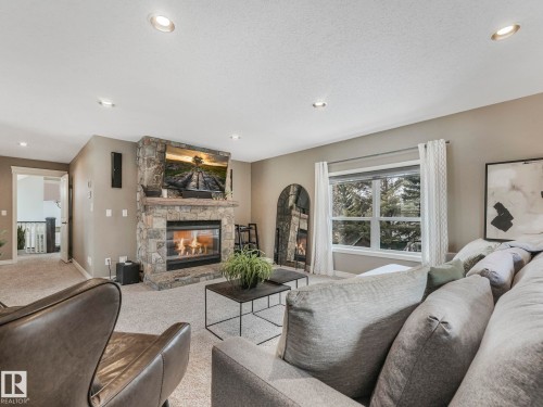110 Weaver Drive, Edmonton, AB - Indoor Photo Showing Living Room With Fireplace