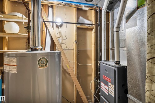 The property includes a water heater and a Goodman furnace - 4208 89 Street Nw, Edmonton, AB - Indoor Photo Showing Basement