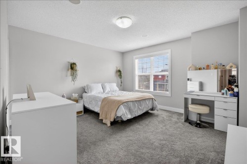 This room features light grey walls and grey carpet, creating a neutral aesthetic - 9034 Rosenthal Link Link, Edmonton, AB - Indoor Photo Showing Bedroom