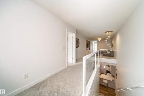 The property features a hallway with light-colored carpeting, white walls, and a white ceiling - 22931 96 Avenue, Edmonton, AB - Indoor Photo Showing Other Room