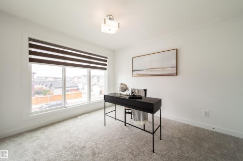 This room offers bright white walls, light grey carpeting, and a large window with horizontal blinds - 22931 96 Avenue, Edmonton, AB - Indoor Photo Showing Other Room