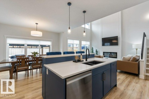 102 Edgefield Way, St. Albert, AB - Indoor Photo Showing Kitchen With Fireplace With Double Sink