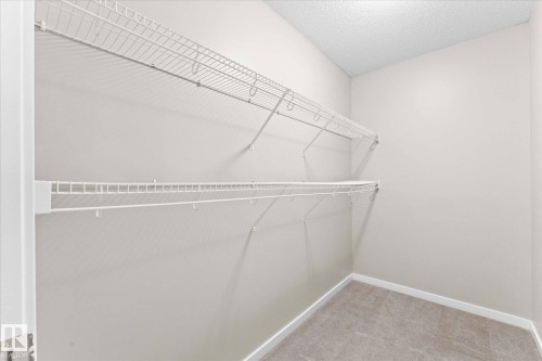 The property features a walk-in closet with white wire shelving and a neutral-toned carpet - 84 Calvert Wynd, Fort Saskatchewan, AB - Indoor With Storage