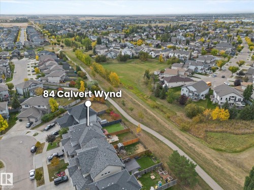 Aerial view showcasing the property situated within a developed residential area - 84 Calvert Wynd, Fort Saskatchewan, AB - Outdoor With View