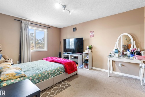 This room features a window with an outdoor view, carpeted flooring, and a ceiling-mounted light fixture - 224 3425 19 Street Nw, Edmonton, AB - Indoor Photo Showing Bedroom