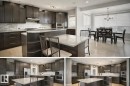 The kitchen features dark wood cabinetry, a central island with a granite countertop, and stainless steel appliances - 6712 18 Ave Sw Sw, Edmonton, AB  - Indoor Photo Showing Kitchen With Upgraded Kitchen 