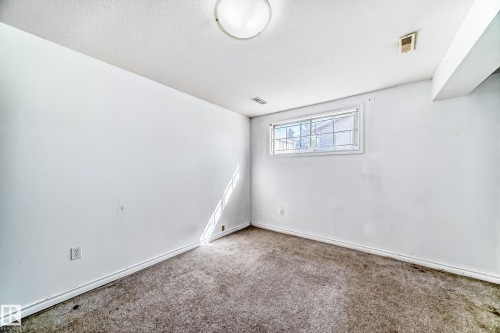 This room features carpeted flooring, a window, and a ceiling-mounted light fixture - 12411 126 Street Nw, Edmonton, AB - Indoor Photo Showing Other Room