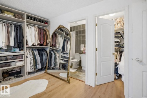 This room features built-in closet organizers with hanging rods and shelving - 4619 202 Street, Edmonton, AB - Indoor With Storage