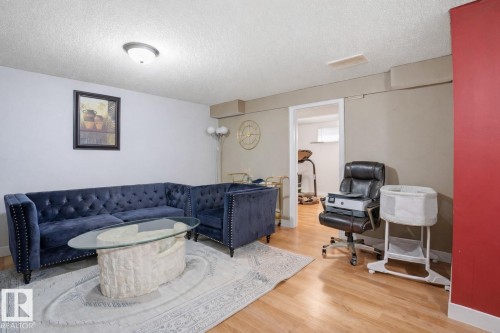 The property features light-colored walls and wood flooring, with a visible doorway leading to an additional space - 4619 202 Street, Edmonton, AB - Indoor