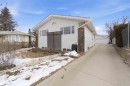 The property features light-colored horizontal siding, multiple windows, and a paved driveway leading to a garage - 4023 86 Street Nw, Edmonton, AB  - Outdoor 
