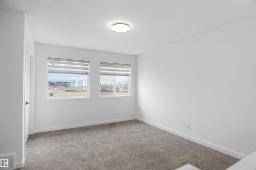 This bright room features two windows with blinds, a neutral-toned carpet, and a ceiling-mounted light fixture - Edmonton, AB - Indoor Photo Showing Other Room