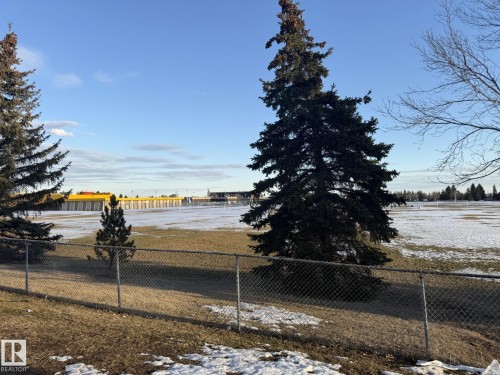 Expansive open field area featuring natural ground cover, visible fencing, and mature trees, all set against a clear blue sky - 124 Cornell Court, Edmonton, AB - Outdoor With View