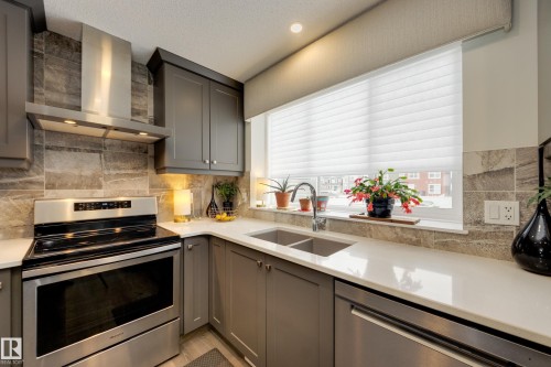596 Stout Bend, Leduc, AB - Indoor Photo Showing Kitchen With Stainless Steel Kitchen With Double Sink With Upgraded Kitchen