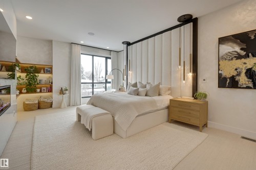 8908 140 Street, Edmonton, AB - Indoor Photo Showing Bedroom With Fireplace