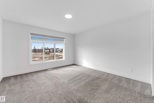 This room features neutral grey carpeting and a large window with horizontal blinds, providing ample natural light - 1663 Cavanagh Boulevard Sw, Edmonton, AB - Indoor Photo Showing Other Room