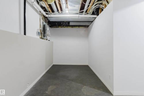 Unfinished basement area with white walls and dark gray carpeting - 1641 Forbes Way, Edmonton, AB - Indoor