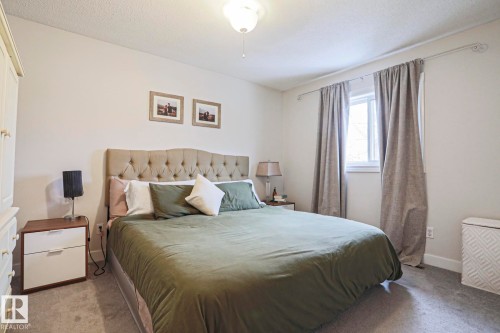The property features a bedroom with neutral walls and grey carpeting - 9319 92 Street, Edmonton, AB - Indoor Photo Showing Bedroom