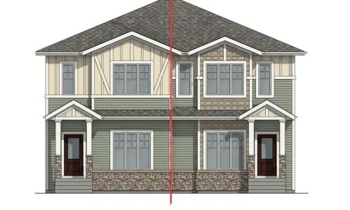 Architectural Drawing. Front elevation of the property detailing exterior finishes and fenestration - 156 Wyatt Ridge, Fort Saskatchewan, AB - Other