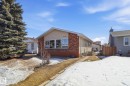 The property features a brick and siding exterior, a front walkway, and a large evergreen tree - 4129 134A Avenue Nw, Edmonton, AB  - Outdoor 