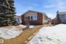 The property features a brick and siding exterior, with a large evergreen tree in the front yard - 4129 134A Avenue Nw, Edmonton, AB  - Outdoor 