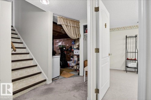 Staircase with patterned risers and dark treads, leading to a carpeted area - 391 Lee Ridge Road, Edmonton, AB - Indoor Photo Showing Other Room