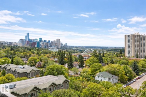 Expansive views of the city skyline, complemented by lush green trees and other properties - 1004 11027 87 Avenue, Edmonton, AB - Outdoor With View