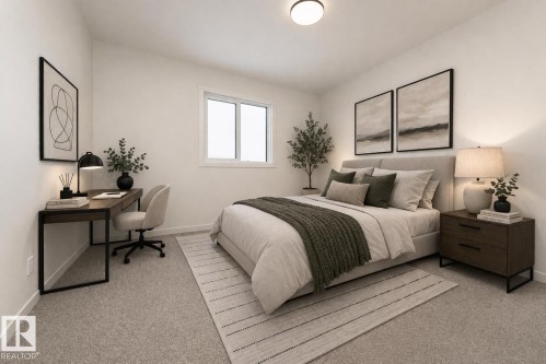 This bright room features a window, light-colored carpet, and an overhead light fixture - 6298 180 Avenue, Edmonton, AB - Indoor Photo Showing Bedroom