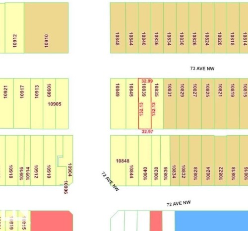 Survey Map. Displaying lot dimensions and property identifications - 10839 73 Avenue, Edmonton, AB - Other