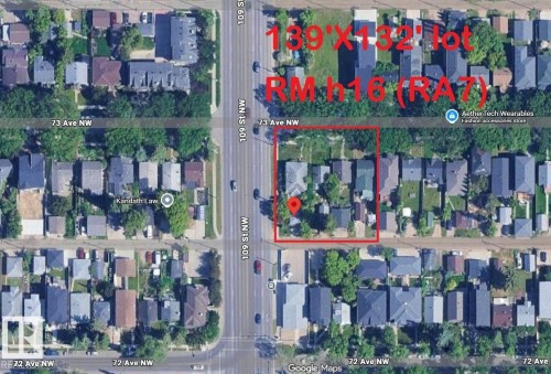 Aerial View. Illustrating the property's location and dimensions within the urban grid - 10839 73 Avenue, Edmonton, AB - Other