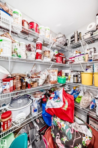 Pantry featuring white wire shelving providing extensive storage space - 7822 Koruluk Link Link, Edmonton, AB - Indoor With Storage