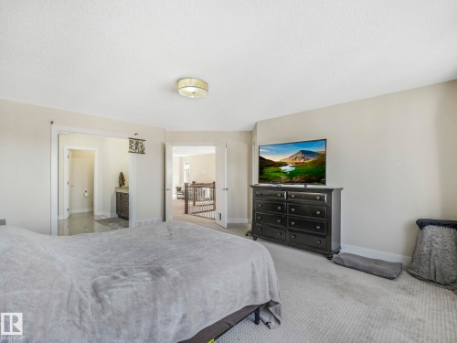 The property features neutral-toned walls, light-colored carpet, and a ceiling light fixture - 3910 49 Avenue, Beaumont, AB - Indoor Photo Showing Bedroom