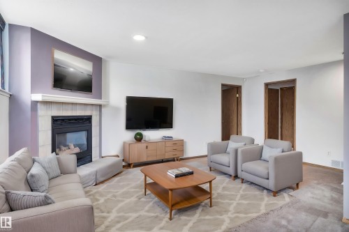 Virtually Staged Photo - 5 Donald Place, St. Albert, AB - Indoor Photo Showing Living Room With Fireplace