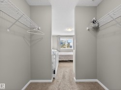 Walk-in closet with wire shelving and wall-to-wall carpeting - 