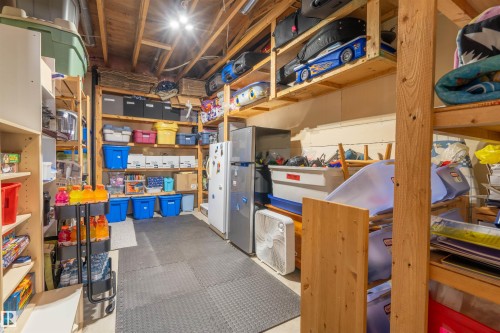 The property includes extensive storage areas with wood shelving and a gray interlocking floor - #12 61212  Rr 463, Rural Bonnyville M.D., AB - Indoor