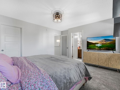 This bedroom features light gray walls, gray carpeting, and a ceiling-mounted light fixture - 2636 192 Street, Edmonton, AB - Indoor Photo Showing Bedroom