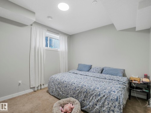 This room features light grey walls and a ceiling with a circular flush-mount light fixture - 2636 192 Street, Edmonton, AB - Indoor Photo Showing Bedroom