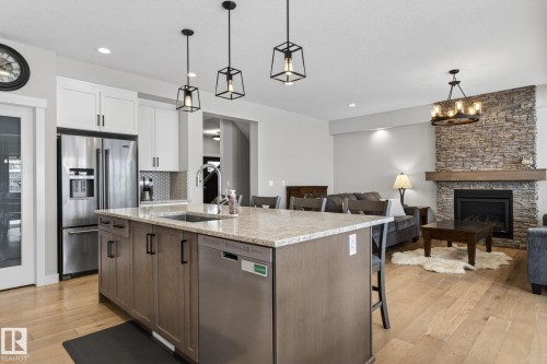 2728 202 Street, Edmonton, AB - Indoor Photo Showing Kitchen With Fireplace With Upgraded Kitchen