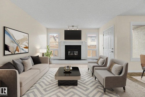 2932 36 Street, Edmonton, AB - Indoor Photo Showing Living Room With Fireplace