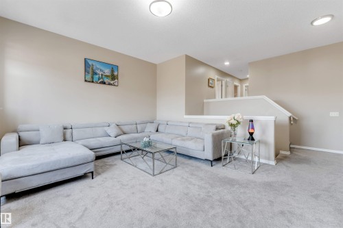 Living area featuring light-colored walls and grey carpeting - 121 64 Street, Edmonton, AB - Indoor Photo Showing Living Room