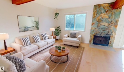 323 Willow Crest, Edmonton, AB - Indoor Photo Showing Living Room With Fireplace