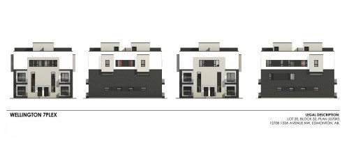 Architectural Renderings. Displaying multiple elevations and the legal description for the property - 12708 133A Avenue, Edmonton, AB - Other
