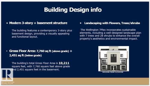 Building Design Info. Providing architectural specifications, gross floor area, and landscaping details for the property - 12708 133A Avenue, Edmonton, AB - Other