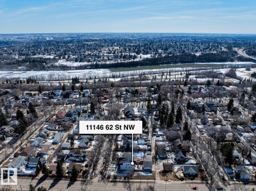 Aerial view of the property with a river and a highway visible in the background - 11146 62 Street Nw, Edmonton, AB - Outdoor With View