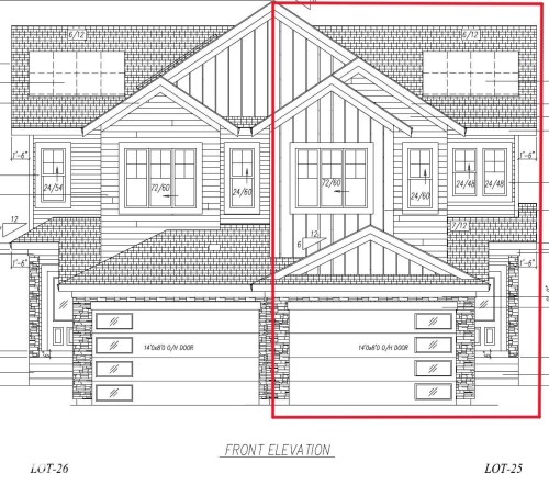 Architectural Drawing, Front Elevation. Illustrating the exterior design of the property, including dimensions and features - 13112 186 Avenue, Edmonton, AB - Other
