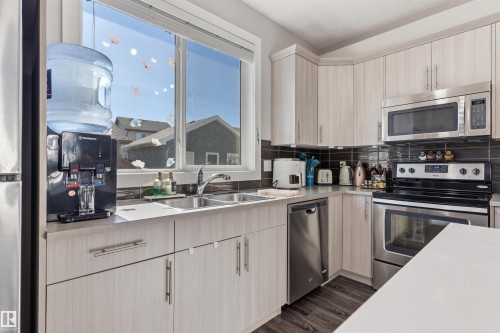 1227 Chappelle Boulevard, Edmonton, AB - Indoor Photo Showing Kitchen With Stainless Steel Kitchen With Double Sink