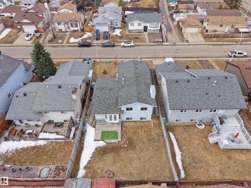 Aerial view of the property showing the backyard with a deck and a fenced perimeter - 14523 32 Street, Edmonton, AB - Outdoor With View