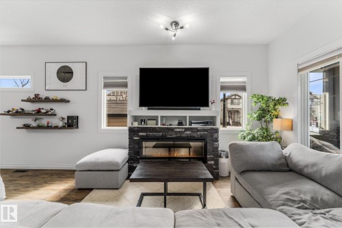 1 Currant Crescent, Fort Saskatchewan, AB - Indoor Photo Showing Living Room With Fireplace