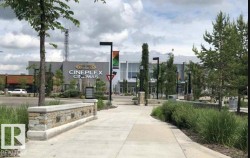 View of the Cineplex Cinemas building with a paved walkway and landscaped areas featuring trees and shrubs - 