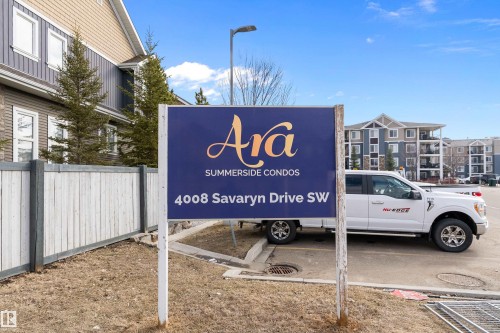 Signage for the Summerside Condos with the address 4008 Savaryn Drive SW, indicating the property location - 309 4008 Savaryn Drive, Edmonton, AB - Outdoor